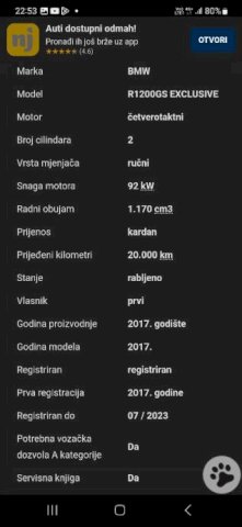 BMW GS 1200 cm3, 2017 god.